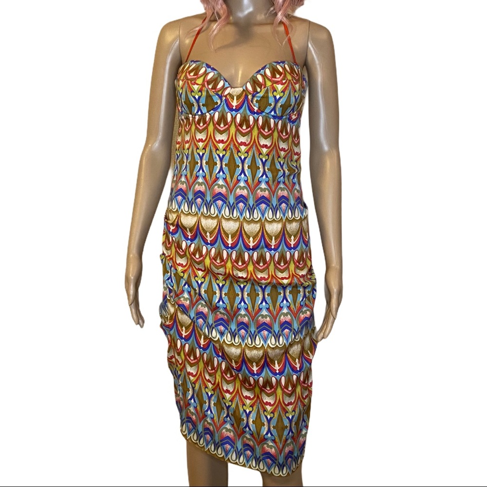 Nicole Miller multicolored silk/spandex dress sz 4 - Picture 2 of 9